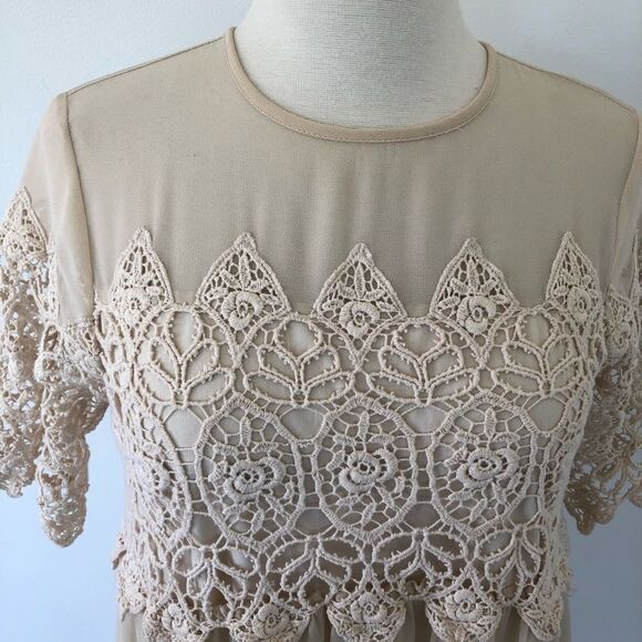Miss Selfridge Beige Lace Empire Tunic Mini Dress Women Size 2 Romantic Lace - Picture 7 of 10